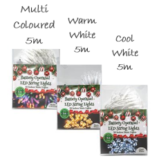 Christmas  - LED Lights - Battery Operated, Static, 5m Assorted